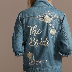 Embroidered Bride Jean Jacket with Flowers